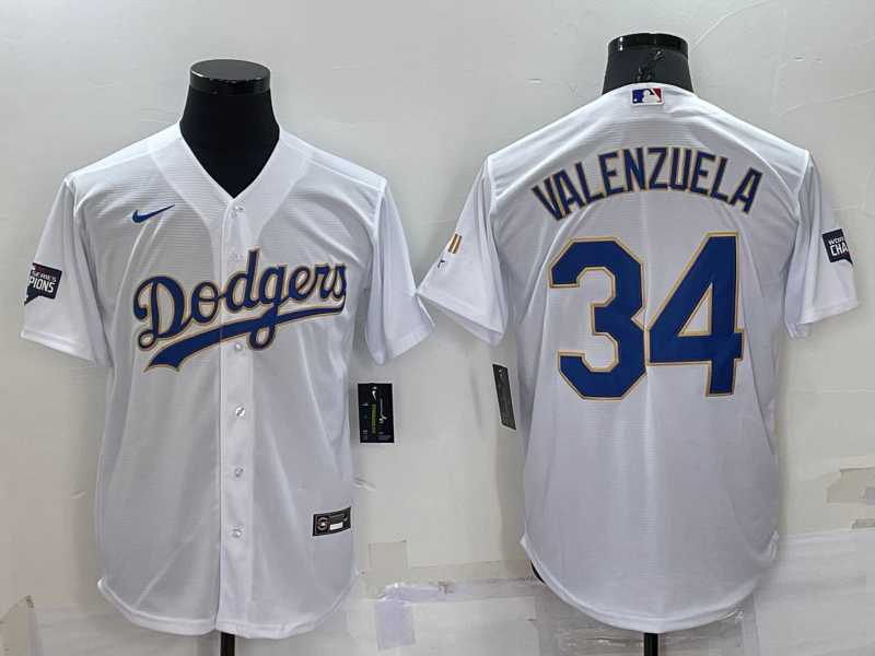 Men's Los Angeles Dodgers #34 Fernando Valenzuela White Gold Championship Stitched MLB Cool Base Nike Jersey,We sell and wholesale Men's Los Angeles Dodgers #34 Fernando Valenzuela White Gold Championship Stitched MLB Cool Base Nike Jersey on line form chian!